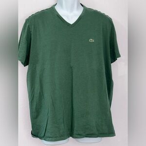 LACOSTE Hunter Green V-Neck Short Sleeve 100% Cotton Tee Shirt  XXL